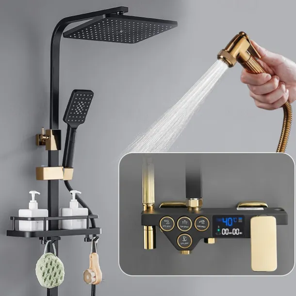 Shower Faucet / Shower System / Rainfall Shower Head System Set - Handshower Included LED Rainfall Shower Contemporary Electroplated / Painted Finishes Mount Outside Ceramic Valve Bath Shower Mixer