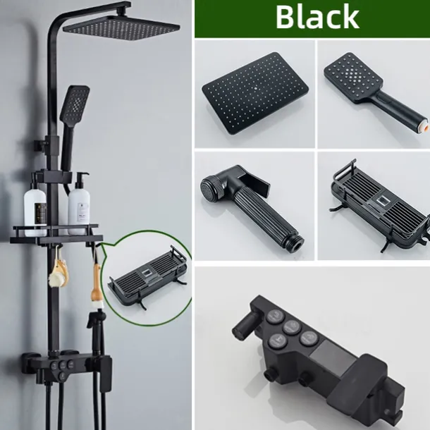 Shower Faucet / Shower System / Rainfall Shower Head System Set - Handshower Included LED Rainfall Shower Contemporary Electroplated / Painted Finishes Mount Outside Ceramic Valve Bath Shower Mixer