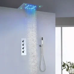 Shower Faucet,500*360 Chrome LED Shower Faucet Sets with Stainless Steel Shower Head and Handshower Ceiling Mounted Water Fall/Jet/Rainfall Shower Head(The Product Needs to be Electrified to Use)