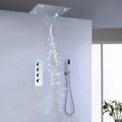 Shower Faucet,500*360 Chrome LED Shower Faucet Sets with Stainless Steel Shower Head and Handshower Ceiling Mounted Water Fall/Jet/Rainfall Shower Head(The Product Needs to be Electrified to Use)