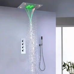 Shower Faucet,500*360 Chrome LED Shower Faucet Sets with Stainless Steel Shower Head and Handshower Ceiling Mounted Water Fall/Jet/Rainfall Shower Head(The Product Needs to be Electrified to Use)