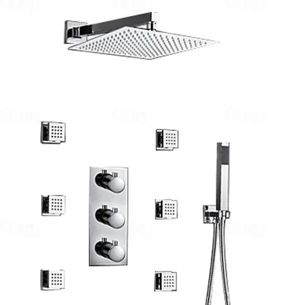 Shower Faucet,12 inch Chrome Shower Faucets Sets Complete with Brass Shower Head and Solid Brass Handshower+Wall MountedRainfall Shower Head System(Contain Bodysprays,Shower Arm,Handshower)