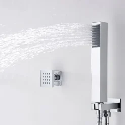 Shower Faucet,12 inch Chrome Shower Faucets Sets Complete with Brass Shower Head and Solid Brass Handshower+Wall MountedRainfall Shower Head System(Contain Bodysprays,Shower Arm,Handshower)