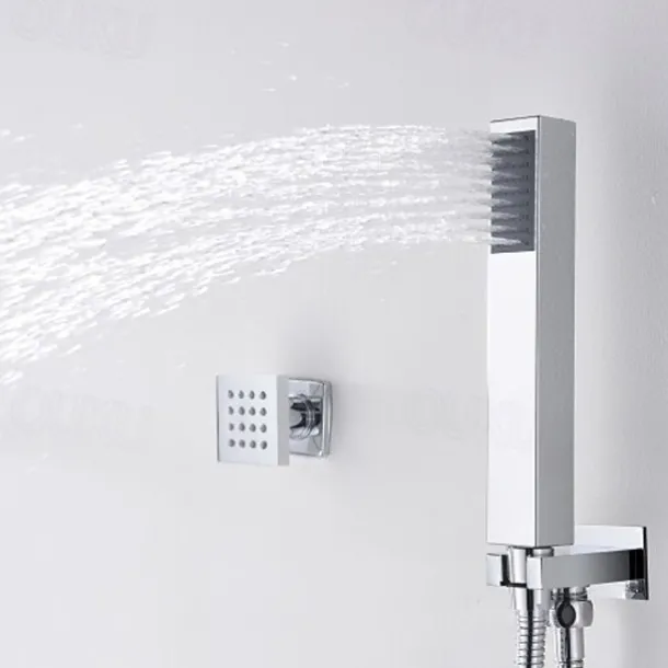 Shower Faucet,12 inch Chrome Shower Faucets Sets Complete with Brass Shower Head and Solid Brass Handshower+Wall MountedRainfall Shower Head System(Contain Bodysprays,Shower Arm,Handshower)