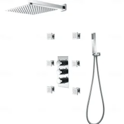 Shower Faucet,12 inch Chrome Shower Faucets Sets Complete with Brass Shower Head and Solid Brass Handshower+Wall MountedRainfall Shower Head System(Contain Bodysprays,Shower Arm,Handshower)