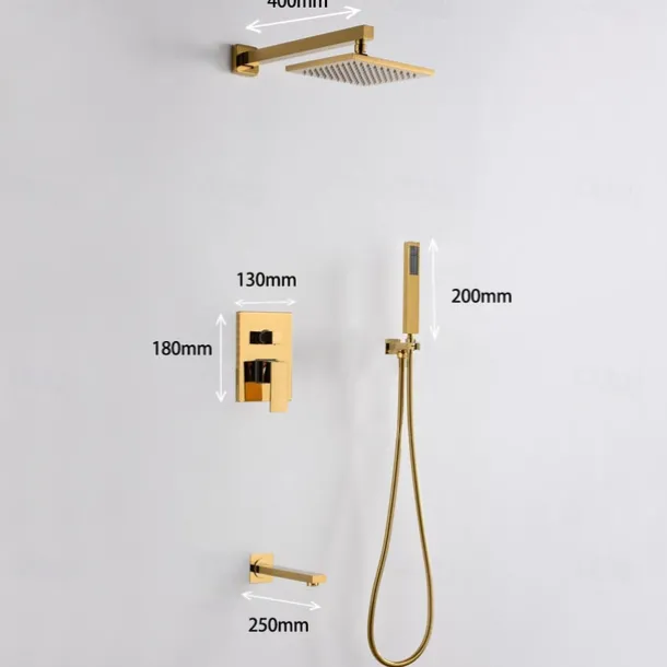 Shower Faucet,8 Inch Gold Shower Faucets Sets Complete with Stainless Steel Shower Head, Solid Brass Handshower, and Rotary Nozzle Wall Mounted Installation Rainfall Shower Head System