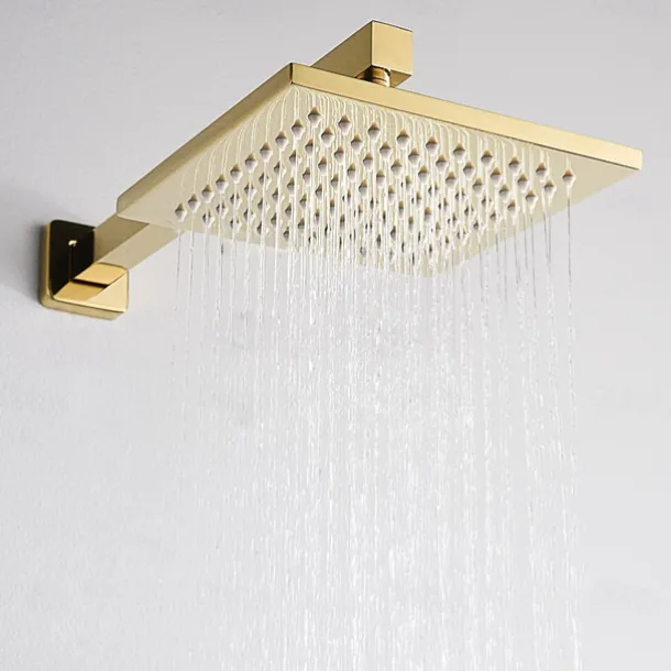 Shower Faucet,8 Inch Gold Shower Faucets Sets Complete with Stainless Steel Shower Head, Solid Brass Handshower, and Rotary Nozzle Wall Mounted Installation Rainfall Shower Head System
