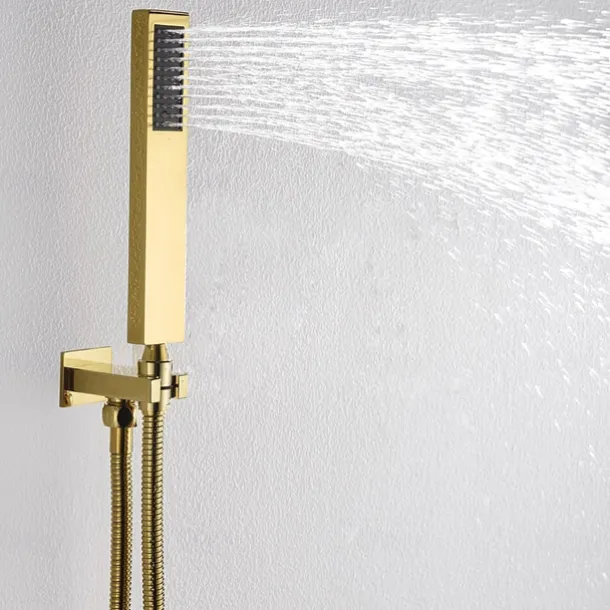 Shower Faucet,8 Inch Gold Shower Faucets Sets Complete with Stainless Steel Shower Head, Solid Brass Handshower, and Rotary Nozzle Wall Mounted Installation Rainfall Shower Head System