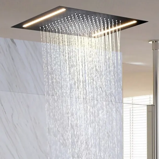 Shower Faucet,500*360 Matte Black Bathroom Faucet Rain Shower Complete with LED Stainless Steel Shower Head Ceiling Mounted Ti-PVD Feature - Design / Rainfall Shower Head System