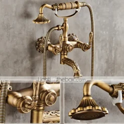 Shower Faucet Set - Handshower Included pullout Vintage Style / Country Antique Brass Mount Outside Ceramic Valve Bath Shower Mixer Taps