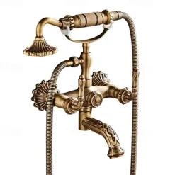 Shower Faucet Set - Handshower Included pullout Vintage Style / Country Antique Brass Mount Outside Ceramic Valve Bath Shower Mixer Taps