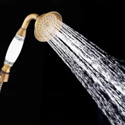 Shower Faucet Set - Handshower Included pullout Vintage Style / Country Antique Brass Mount Outside Ceramic Valve Bath Shower Mixer Taps / Two Handles One Hole