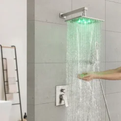 Shower Faucet Set - Handshower Included LED Fixed Mount Contemporary Electroplated Mount Inside Ceramic Valve Bath Shower Mixer Taps