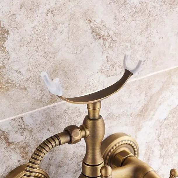 Shower Faucet Set Brass with Bathtub Spout Shower System, 2 Knob Handle Telephone Style Heldhand Showerhand 1.5m Hose Wall Mounted Tap