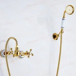 Shower Faucet Set Handshower Included Vintage Style/Country Brass/Electroplated Mount Outside Ceramic Valve Bath Shower