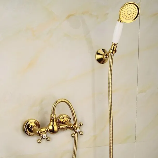 Shower Faucet Set Handshower Included Vintage Style/Country Brass/Electroplated Mount Outside Ceramic Valve Bath Shower