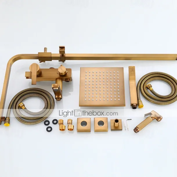 Shower Faucet,Antique Brass Shower System Set,Mount Outside Waterfall Pullout Included Multi Spray and Rainfall Shower Bath Shower Mixer Taps with Cold and Hot Switch