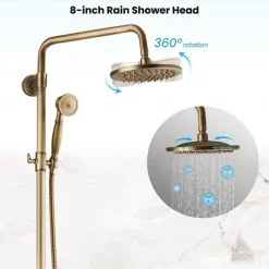 Shower Faucet,Bathroom Shower Fixture Brass Rainfall Shower Head Set with Tub Spout Shower Faucet and Handheld Spray Wall Mount Double Cross Handle with Cold/Hot Water