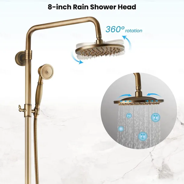 Shower Faucet,Bathroom Shower Fixture Brass Rainfall Shower Head Set with Tub Spout Shower Faucet and Handheld Spray Wall Mount Double Cross Handle with Cold/Hot Water