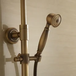 Shower Faucet,Bathroom Shower Fixture Brass Rainfall Shower Head Set with Tub Spout Shower Faucet and Handheld Spray Wall Mount Double Cross Handle with Cold/Hot Water