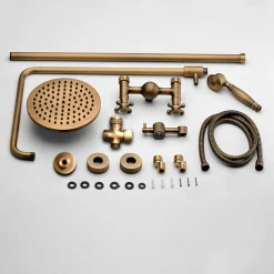 Shower Faucet,Bathroom Shower Fixture Brass Rainfall Shower Head Set with Tub Spout Shower Faucet and Handheld Spray Wall Mount Double Cross Handle with Cold/Hot Water