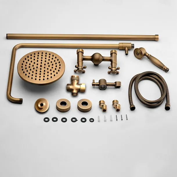 Shower Faucet,Bathroom Shower Fixture Brass Rainfall Shower Head Set with Tub Spout Shower Faucet and Handheld Spray Wall Mount Double Cross Handle with Cold/Hot Water