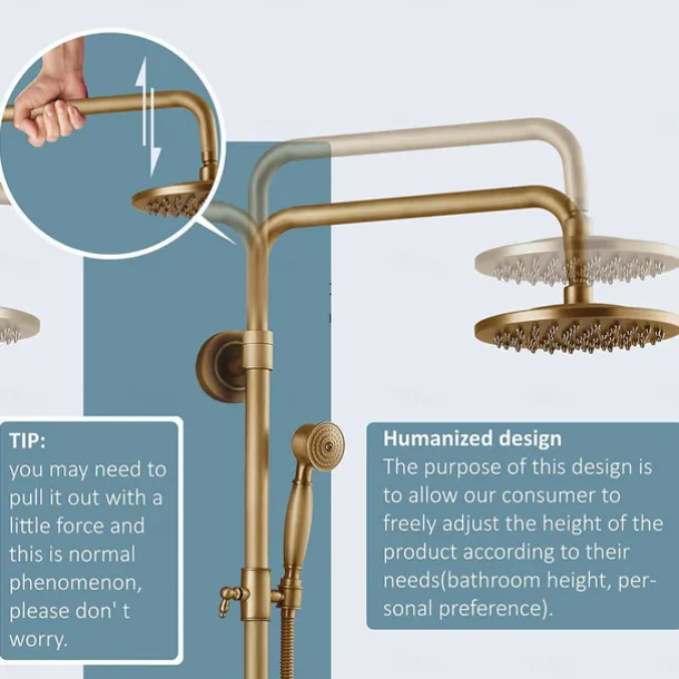 Shower Faucet,Bathroom Shower Fixture Brass Rainfall Shower Head Set with Tub Spout Shower Faucet and Handheld Spray Wall Mount Double Cross Handle with Cold/Hot Water