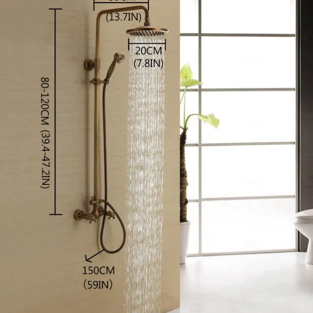 Shower Faucet,Bathroom Shower Fixture Brass Rainfall Shower Head Set with Tub Spout Shower Faucet and Handheld Spray Wall Mount Double Cross Handle with Cold/Hot Water