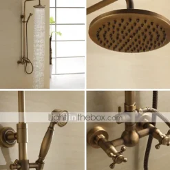 Shower Faucet,Bathroom Shower Fixture Brass Rainfall Shower Head Set with Tub Spout Shower Faucet and Handheld Spray Wall Mount Double Cross Handle with Cold/Hot Water