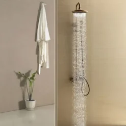 Shower Faucet,Bathroom Shower Fixture Brass Rainfall Shower Head Set with Tub Spout Shower Faucet and Handheld Spray Wall Mount Double Cross Handle with Cold/Hot Water