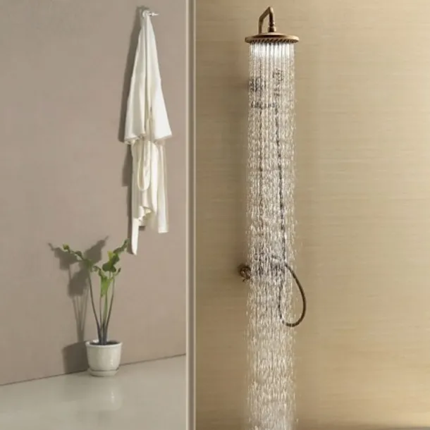 Shower Faucet,Bathroom Shower Fixture Brass Rainfall Shower Head Set with Tub Spout Shower Faucet and Handheld Spray Wall Mount Double Cross Handle with Cold/Hot Water