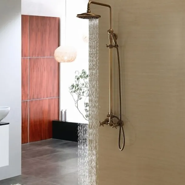 Shower Faucet,Bathroom Shower Fixture Brass Rainfall Shower Head Set with Tub Spout Shower Faucet and Handheld Spray Wall Mount Double Cross Handle with Cold/Hot Water