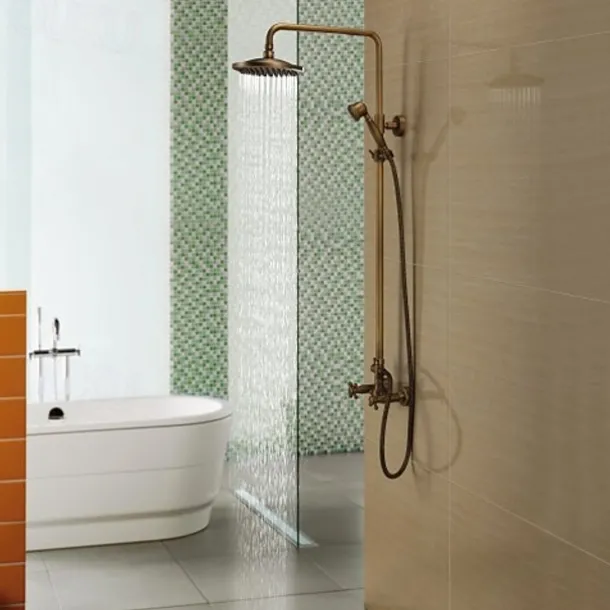 Shower Faucet,Bathroom Shower Fixture Brass Rainfall Shower Head Set with Tub Spout Shower Faucet and Handheld Spray Wall Mount Double Cross Handle with Cold/Hot Water