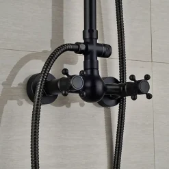 Shower Faucet,Copper Shower System Set Rainfall Antique Oil-rubbed Bronze Two Handles Three Holes Bath Shower Mixer Taps with Hot and Cold Switch and Ceramic Valve