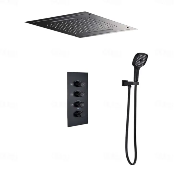 Shower Faucet,Rainfall Shower Head System / Thermostatic Mixer valve Set - Rainfall Shower Contemporary Painted Finishes Mount Inside Brass Valve Bath Shower Mixer Taps