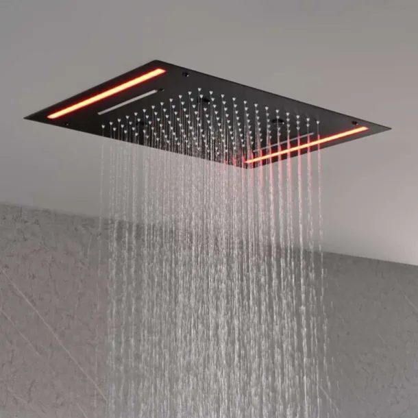 Shower Faucet,Rainfall Shower Head System / Thermostatic Mixer valve Set - Rainfall Shower Contemporary Painted Finishes Mount Inside Brass Valve Bath Shower Mixer Taps