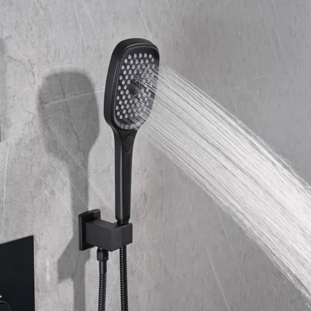 Shower Faucet,Rainfall Shower Head System / Thermostatic Mixer valve Set - Rainfall Shower Contemporary Painted Finishes Mount Inside Brass Valve Bath Shower Mixer Taps