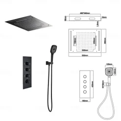 Shower Faucet,Rainfall Shower Head System / Thermostatic Mixer valve Set - Rainfall Shower Contemporary Painted Finishes Mount Inside Brass Valve Bath Shower Mixer Taps