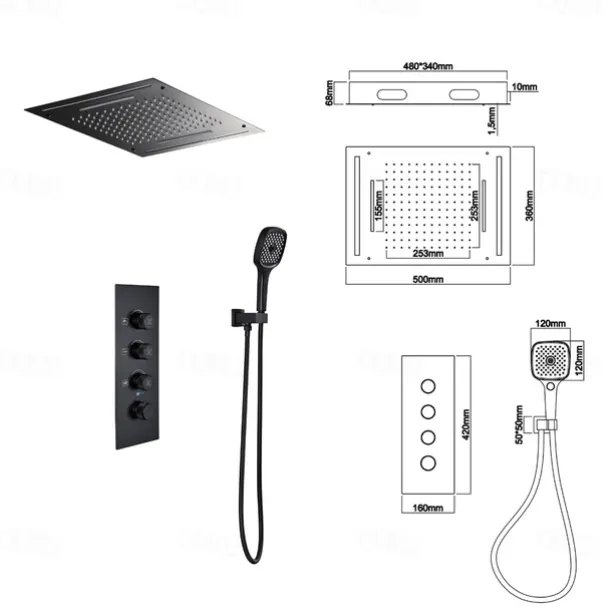 Shower Faucet,Rainfall Shower Head System / Thermostatic Mixer valve Set - Rainfall Shower Contemporary Painted Finishes Mount Inside Brass Valve Bath Shower Mixer Taps