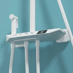 Shower Faucet,Rainfall Shower Set Piano Digital Intelligent Brass Bathroom Faucets Hot Cold Waterfall Tap Rainfall Gray/White/Black Shower System