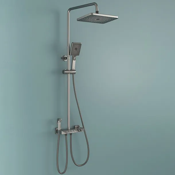 Shower Faucet,Rainfall Shower Set Piano Digital Intelligent Brass Bathroom Faucets Hot Cold Waterfall Tap Rainfall Gray/White/Black Shower System