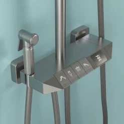 Shower Faucet,Rainfall Shower Set Piano Digital Intelligent Brass Bathroom Faucets Hot Cold Waterfall Tap Rainfall Gray/White/Black Shower System