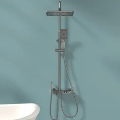 Shower Faucet,Rainfall Shower Set Piano Digital Intelligent Brass Bathroom Faucets Hot Cold Waterfall Tap Rainfall Gray/White/Black Shower System