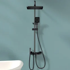 Shower Faucet,Rainfall Shower Set Piano Digital Intelligent Brass Bathroom Faucets Hot Cold Waterfall Tap Rainfall Gray/White/Black Shower System