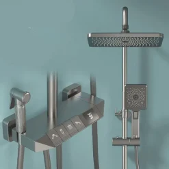 Shower Faucet,Rainfall Shower Set Piano Digital Intelligent Brass Bathroom Faucets Hot Cold Waterfall Tap Rainfall Gray/White/Black Shower System