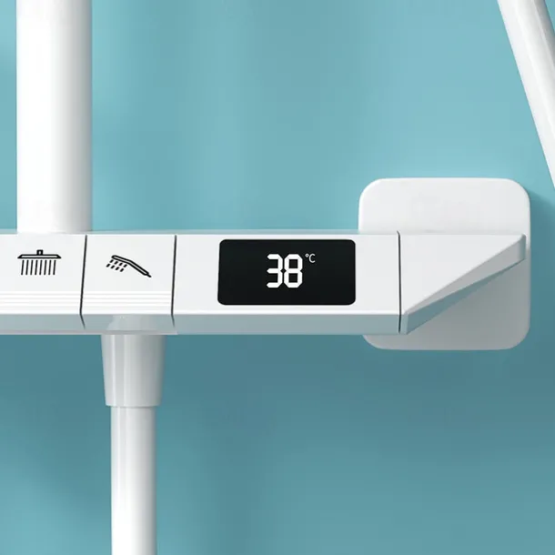 Shower Faucet,Rainfall Shower Set Piano Digital Intelligent Brass Bathroom Faucets Hot Cold Waterfall Tap Rainfall Gray/White/Black Shower System