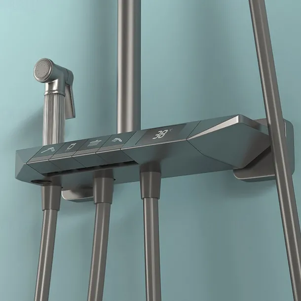 Shower Faucet,Rainfall Shower Set Piano Digital Intelligent Brass Bathroom Faucets Hot Cold Waterfall Tap Rainfall Gray/White/Black Shower System