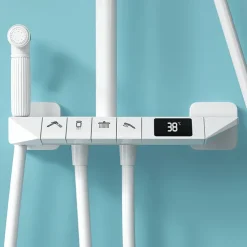 Shower Faucet,Rainfall Shower Set Piano Digital Intelligent Brass Bathroom Faucets Hot Cold Waterfall Tap Rainfall Gray/White/Black Shower System