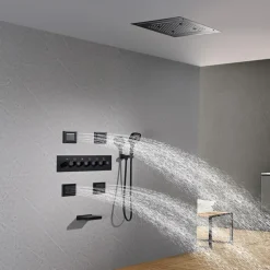 Shower Faucet,Rainfall Shower System Thermostatic Mixer valve Body Jet Massage Set - Rainfall Shower Multi Spray Shower Waterfall Contemporary Painted Finishes Mount Inside Brass Valve