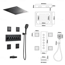 Shower Faucet,Rainfall Shower System Thermostatic Mixer valve Body Jet Massage Set - Rainfall Shower Multi Spray Shower Waterfall Contemporary Painted Finishes Mount Inside Brass Valve